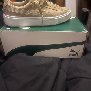 Puma Beige Platform Lace-Up Sneaker with White Sole